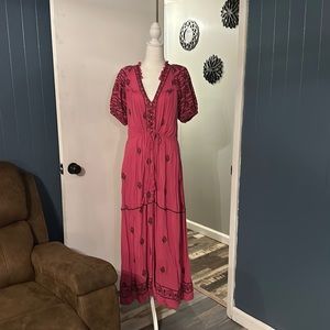 NWT free people maxi pink/rose Riley embroidered hollyhock combo maxi dress.